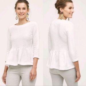 Anthropologie Amadi Textured Peplum White Top Medium NWT